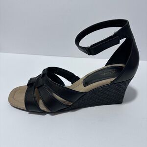 Clarks Women's Kyarra Joy Ankle-Strap Woven Wedge Sandals Black Size 11 W